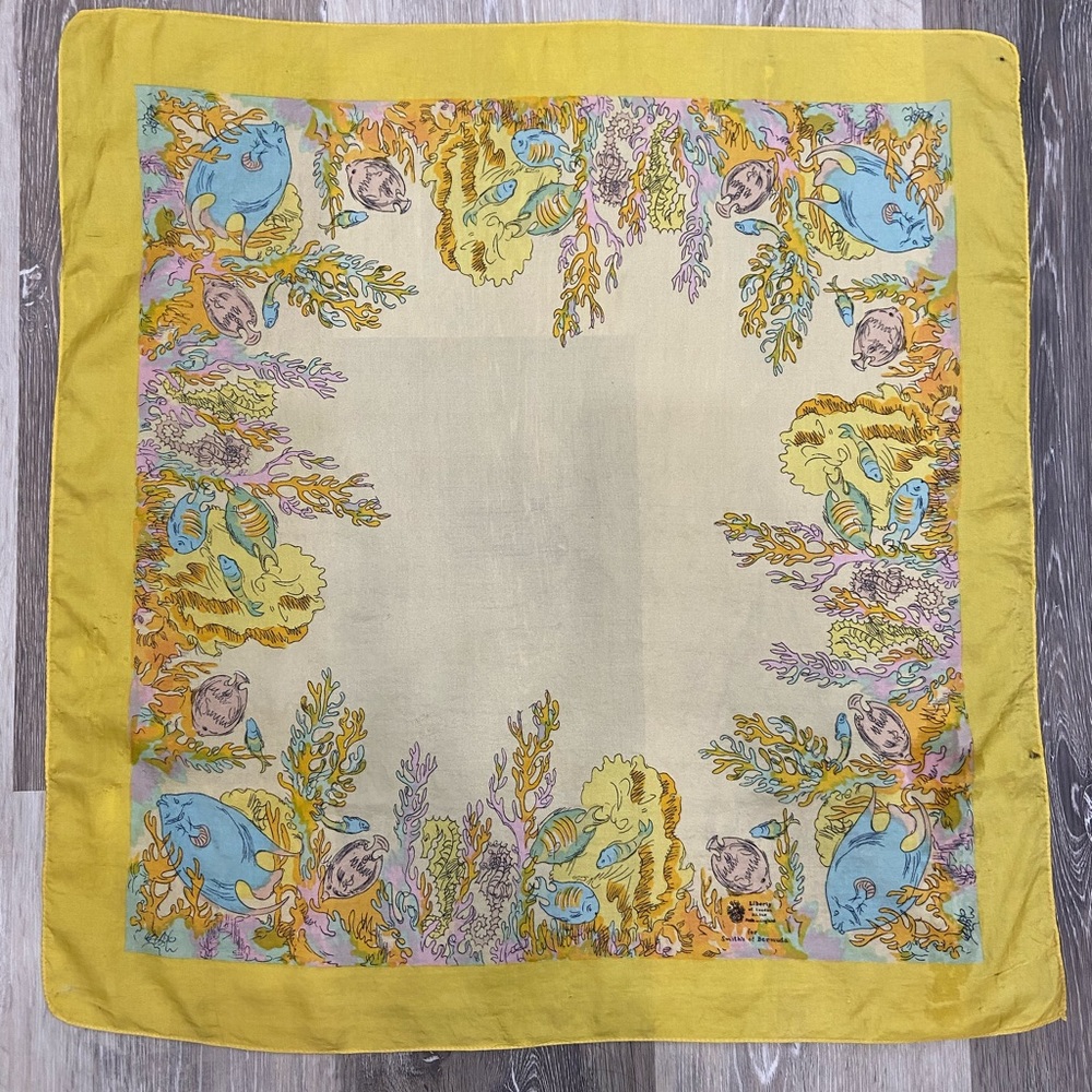 LIBERTY OF LONDON Square Silk Graphic Tropical fish  Scarf 22 1/2 x 22 1/2